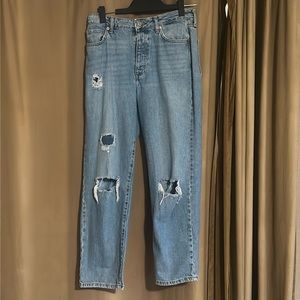 Forever 21 Ripped Wide Leg High Waisted Jeans